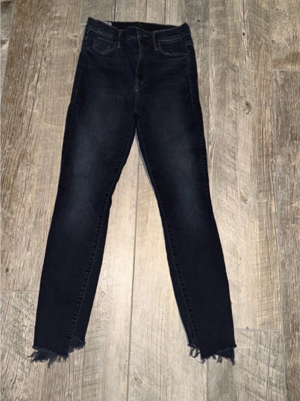 MOTHER Black High-Rise Skinny Jeans with Raw Hem